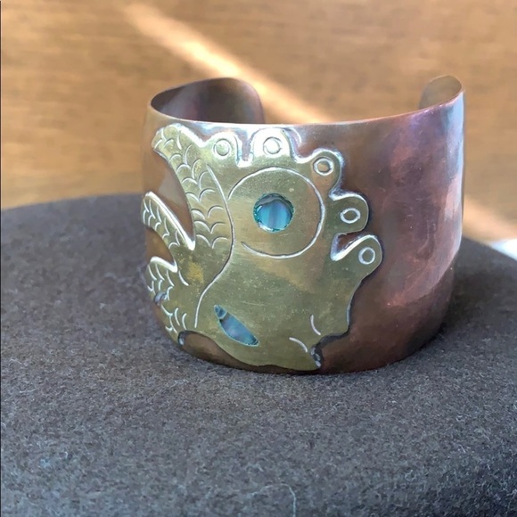 Vintage Copper Abalone Brass Inlay Cuff Bracelet - Picture 4 of 5